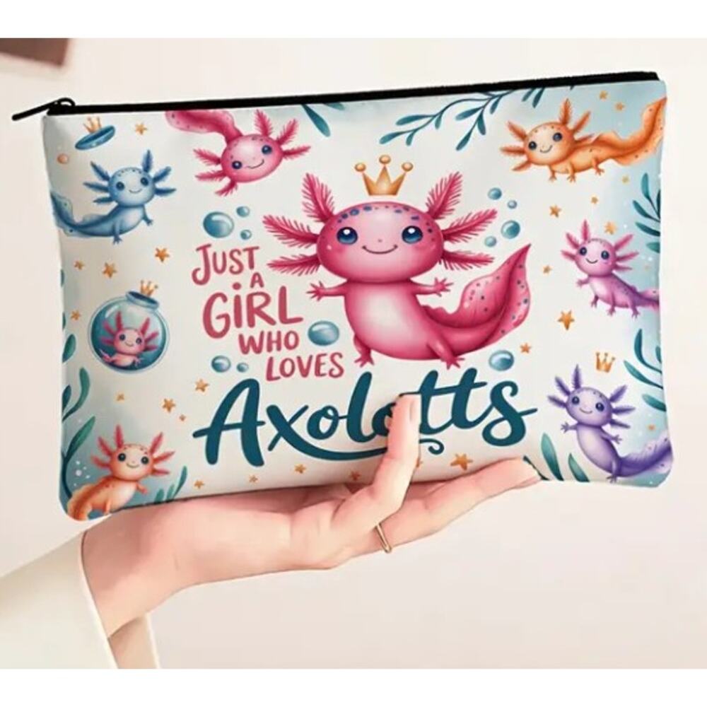 Axolotl Cosmetic Pouch | Just a Girl Who Loves Axolotls Makeup Bag | NWT - Picture 2 of 7
